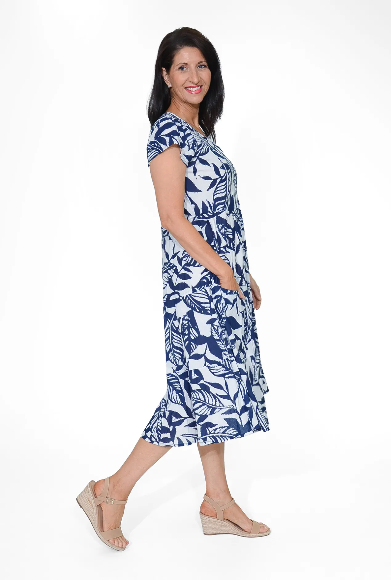 Orientique Istell Organic Cotton Frill Dress in Navy- Organic Cotton Clothing | Cotton Dresses