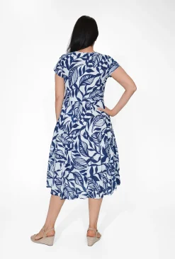 Orientique Istell Organic Cotton Frill Dress in Navy- Organic Cotton Clothing | Cotton Dresses