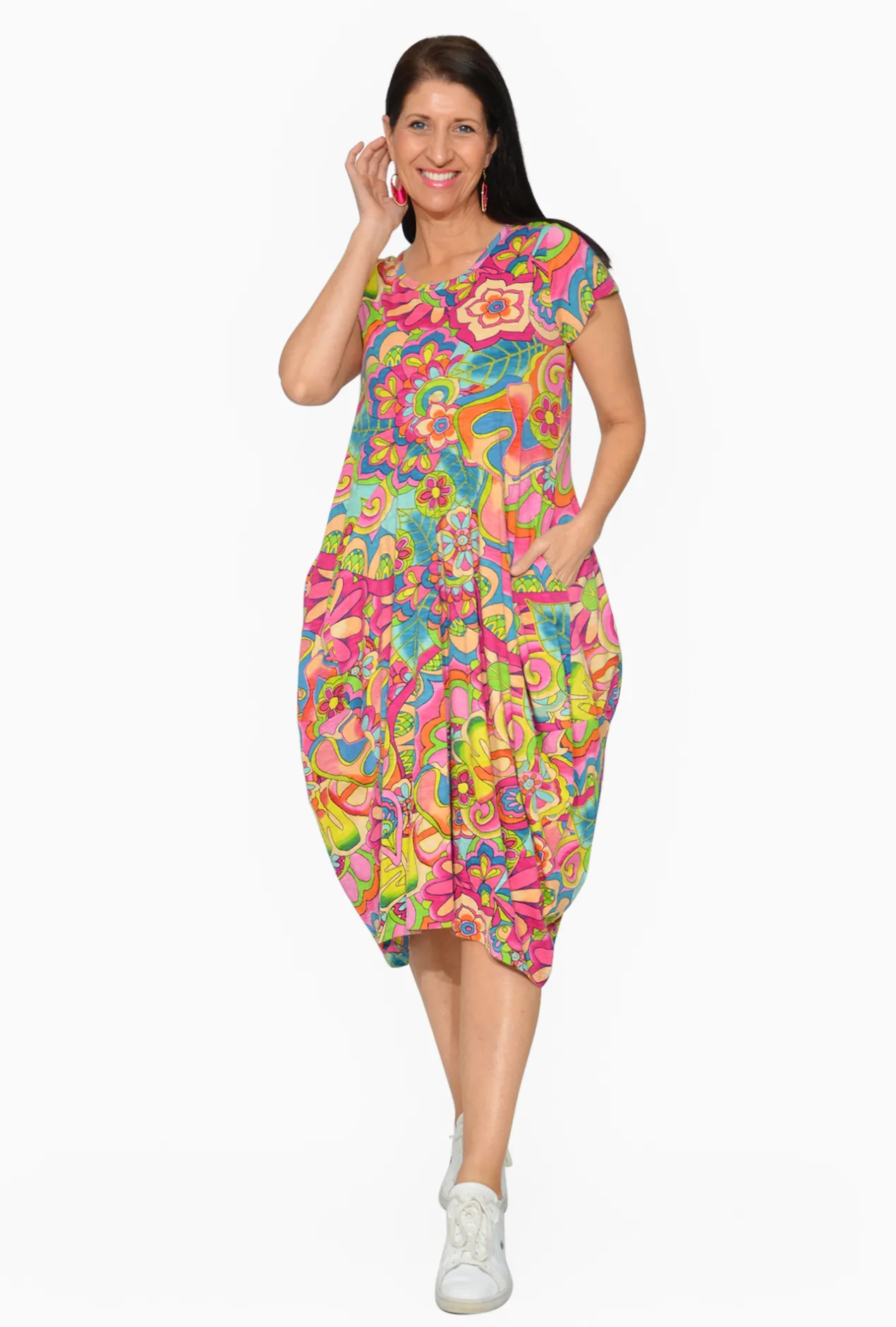 Orientique Jillian Cotton Short Sleeve Bubble Dress in- Short Sleeved Dresses | Cotton Dresses