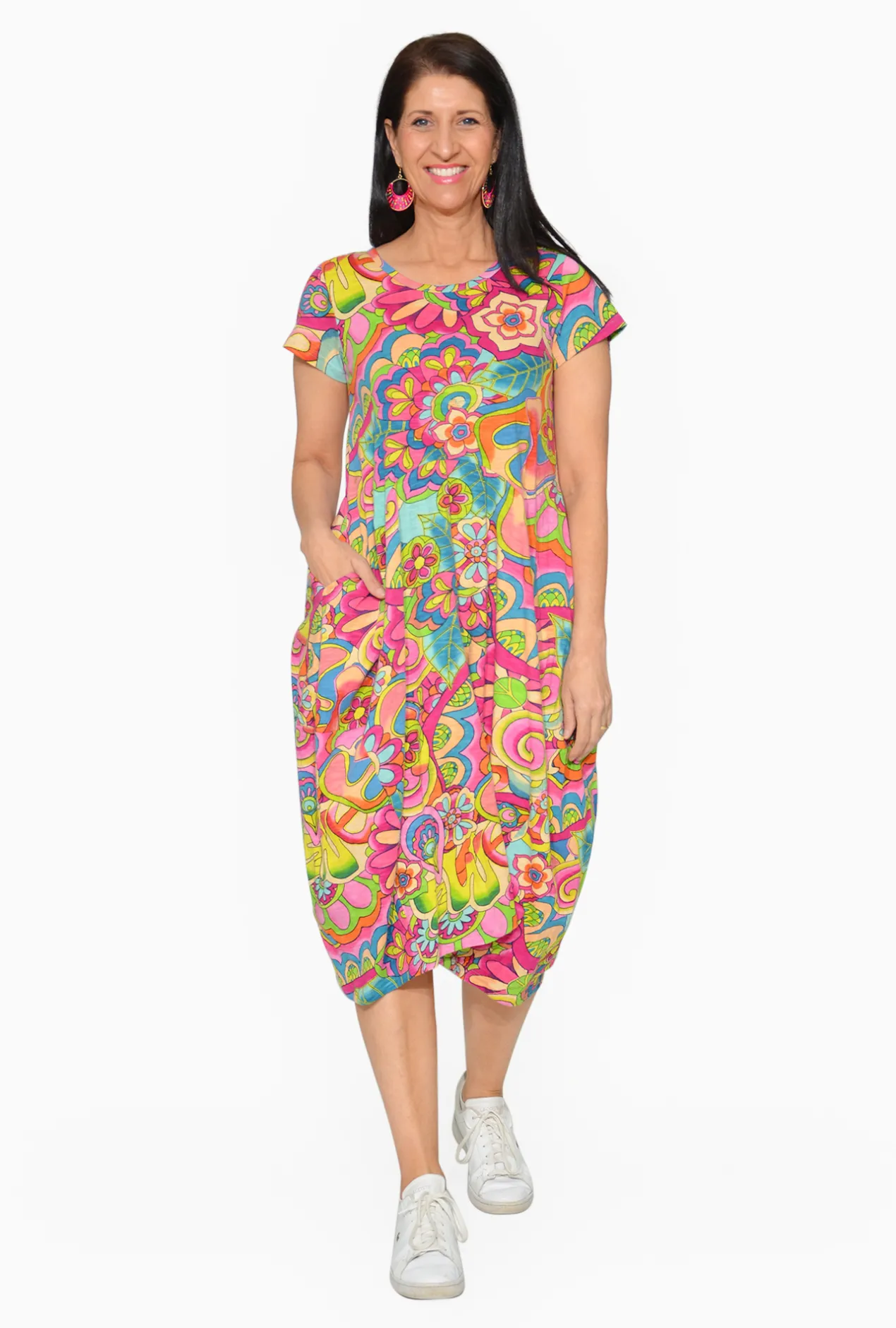 Orientique Jillian Cotton Short Sleeve Bubble Dress in- Short Sleeved Dresses | Cotton Dresses