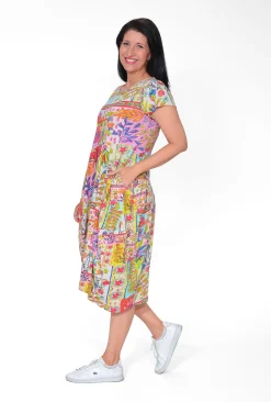 Orientique Jillian Cotton Short Sleeve Bubble Dress in Bright Floral- Short Sleeved Dresses | Cotton Dresses