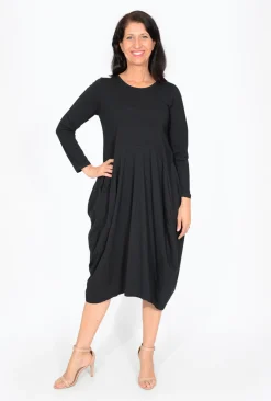 Orientique Jillian Long Sleeve Bubble Midi Dress in- Long Sleeved Dresses | Organic Cotton Clothing