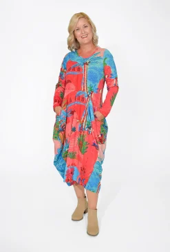 Orientique Jillian Long Sleeve Bubble Midi Dress in- Long Sleeved Dresses | Organic Cotton Clothing