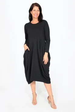 Orientique Jillian Long Sleeve Bubble Midi Dress in- Long Sleeved Dresses | Organic Cotton Clothing