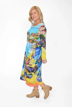 Orientique Jillian Long Sleeve Bubble Midi Dress in- Long Sleeved Dresses | Organic Cotton Clothing