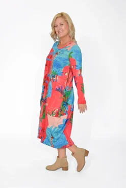 Orientique Jillian Long Sleeve Bubble Midi Dress in- Long Sleeved Dresses | Organic Cotton Clothing