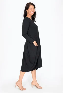Orientique Jillian Long Sleeve Bubble Midi Dress in- Long Sleeved Dresses | Organic Cotton Clothing