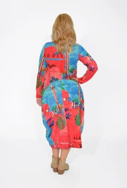 Orientique Jillian Long Sleeve Bubble Midi Dress in- Long Sleeved Dresses | Organic Cotton Clothing