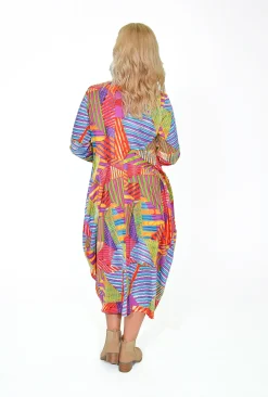 Orientique Jillian Long Sleeve Bubble Midi Dress in Abstract- Long Sleeved Dresses | Organic Cotton Clothing