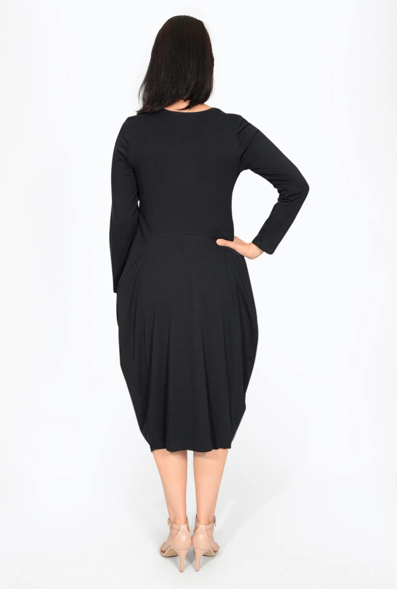 Orientique Jillian Long Sleeve Bubble Midi Dress in- Long Sleeved Dresses | Organic Cotton Clothing