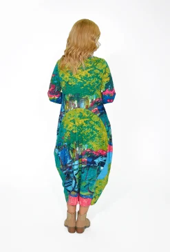 Orientique Jillian Long Sleeve Bubble Midi Dress in Bikes- Long Sleeved Dresses | Organic Cotton Clothing