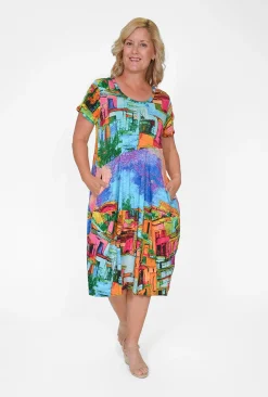 Orientique Josie Cotton Short Sleeve Dress in Havana Multi- Short Sleeved Dresses | Cotton Dresses