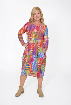Orientique Josie Long Sleeve Bubble Dress in Abstract- Long Sleeved Dresses | Organic Cotton Clothing