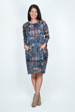 Orientique Josie Long Sleeve Bubble Dress in Midnight- Long Sleeved Dresses | Above Knee Dresses