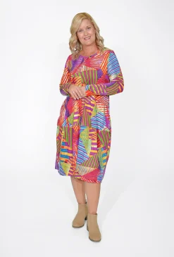 Orientique Josie Long Sleeve Bubble Dress in Abstract- Long Sleeved Dresses | Organic Cotton Clothing