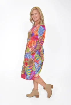 Orientique Josie Long Sleeve Bubble Dress in Abstract- Long Sleeved Dresses | Organic Cotton Clothing