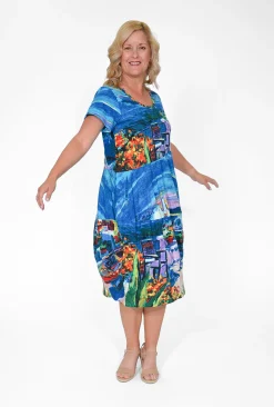 Orientique Josie Organic Cotton Short Sleeve Dress in- Cotton Dresses | Midi Dresses