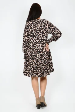 Sass Kaye Animal Long Sleeve Dress in Brown- Long Sleeved Dresses | Above Knee Dresses