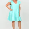 Sass Kayla Flutter Sleeve Cheesecloth Dress in- Above Knee Dresses | Sleeveless Dresses