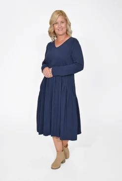 Orientique Kelsey Midi Peak Dress in- Long Sleeved Dresses | Organic Cotton Clothing