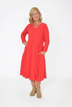 Orientique Kelsey Midi Peak Dress in- Long Sleeved Dresses | Organic Cotton Clothing