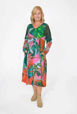 Orientique Kelsey Midi Peak Dress in- Long Sleeved Dresses | Organic Cotton Clothing