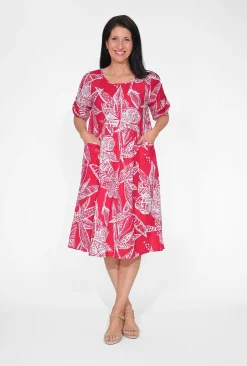 One Summer Kimmy Cotton Smock Midi Dress in- Long Sleeved Dresses | Knee Length Dresses