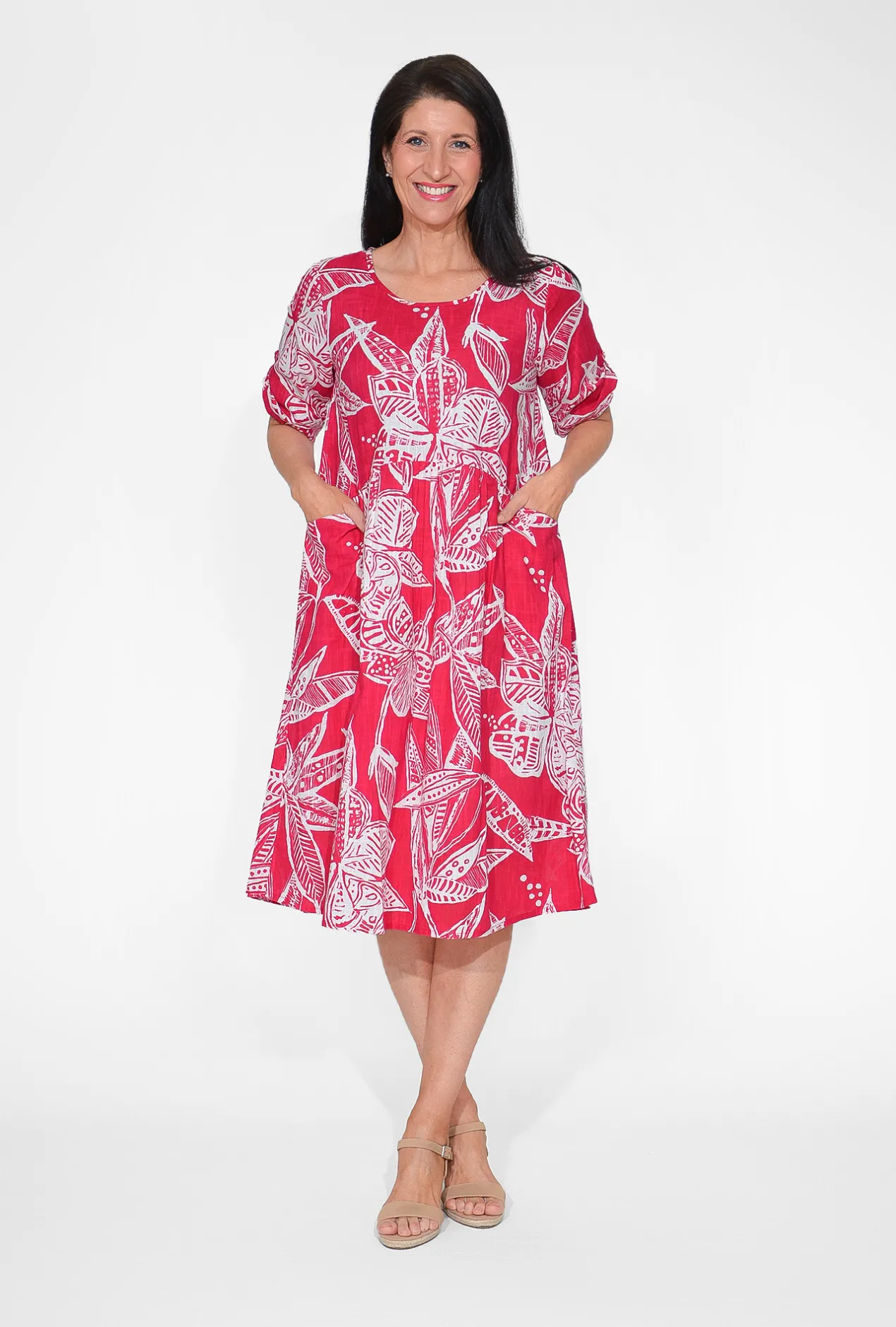 One Summer Kimmy Cotton Smock Midi Dress in- Long Sleeved Dresses | Knee Length Dresses