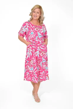 One Summer Kimmy Cotton Smock Midi Dress in- Short Sleeved Dresses | Cotton Dresses