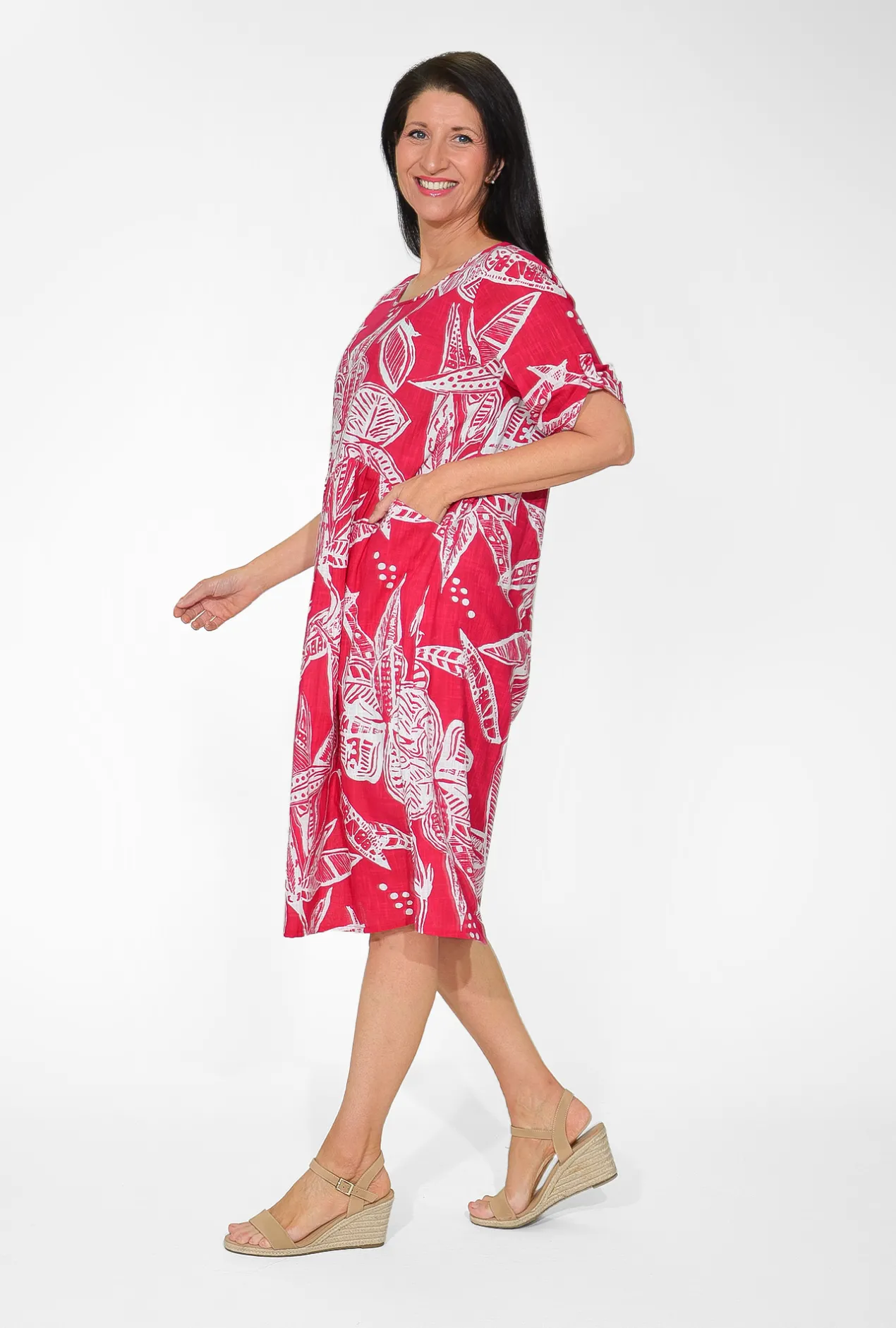 One Summer Kimmy Cotton Smock Midi Dress in- Long Sleeved Dresses | Knee Length Dresses