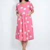 One Summer Kimmy Spot Smock Pocket Midi Dress in Pink- Knee Length Dresses | Midi Dresses