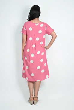 One Summer Kimmy Spot Smock Pocket Midi Dress in Pink- Knee Length Dresses | Midi Dresses