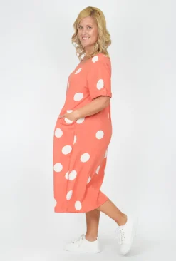One Summer Kimmy Spot Smock Pocket Midi Dress in- Cotton Dresses | Organic Cotton Clothing