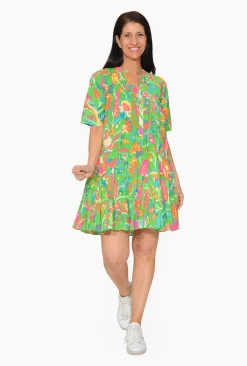 Orientique Lacey Organic Cotton Frill Sleeve Dress in- Short Sleeved Dresses | Cotton Dresses