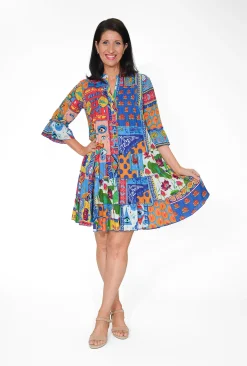 Orientique Lacey Organic Cotton Frill Sleeve Dress in- Long Sleeved Dresses | Cotton Dresses