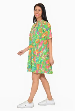 Orientique Lacey Organic Cotton Frill Sleeve Dress in- Short Sleeved Dresses | Cotton Dresses