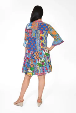 Orientique Lacey Organic Cotton Frill Sleeve Dress in- Long Sleeved Dresses | Cotton Dresses