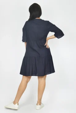 One Summer Laura V-Neck Layer Dress in Navy- Long Sleeved Dresses | Above Knee Dresses