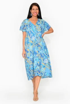 One Summer Leah Cotton Short Sleeve Kaftan in- Short Sleeved Dresses | Cotton Dresses