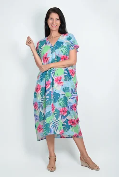 One Summer Leah Cotton Short Sleeve Kaftan in- Cotton Dresses | Maxi Dresses