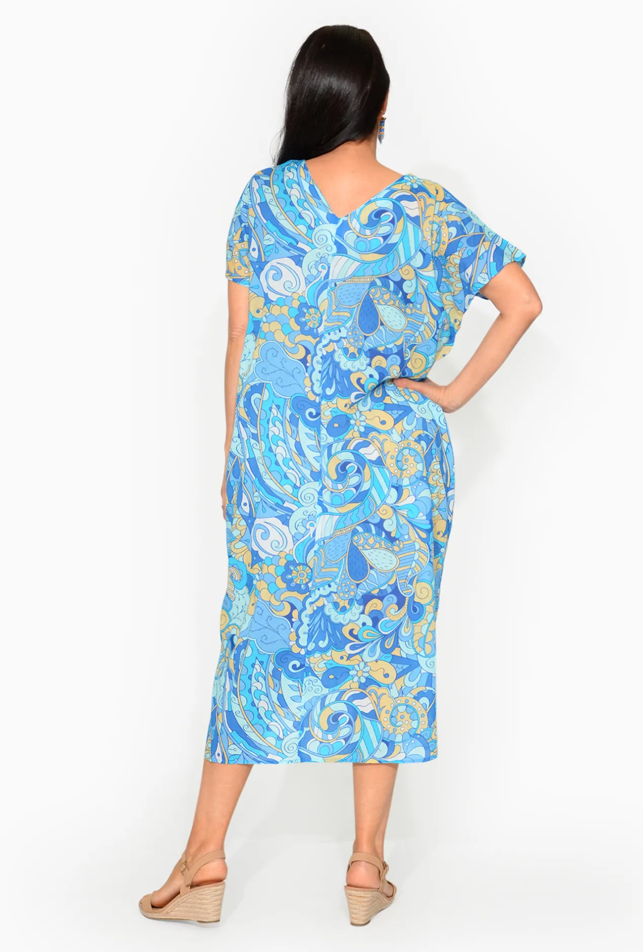 One Summer Leah Cotton Short Sleeve Kaftan in- Short Sleeved Dresses | Cotton Dresses