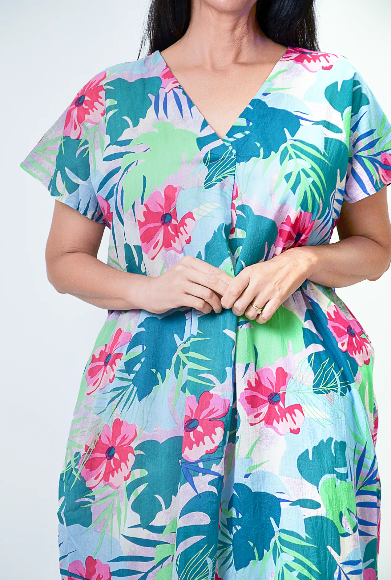 One Summer Leah Cotton Short Sleeve Kaftan in- Cotton Dresses | Maxi Dresses