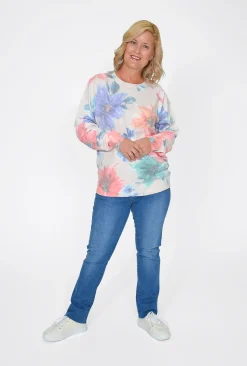 Cali&Co Leticia Floral Long Sleeve Knit in- Cardigans & Jumpers | Knitwear Tops