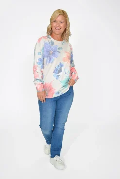 Cali&Co Leticia Floral Long Sleeve Knit in- Cardigans & Jumpers | Knitwear Tops