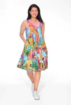 Orientique Lucy Organic Cotton Sleeveless Dress in Havana Multi- Sleeveless Dresses | Organic Cotton Clothing