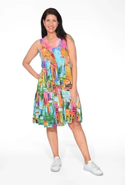 Orientique Lucy Organic Cotton Sleeveless Dress in Havana Multi- Sleeveless Dresses | Organic Cotton Clothing