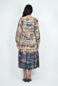 Orientique Maci Puff Sleeve Boho Maxi Dress in Blue Multi- Long Sleeved Dresses | Maxi Dresses