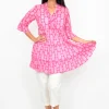 One Summer Maeve 3/4 Sleeve Tunic in Pink- Cotton Tops | 3/4 Sleeve Tops
