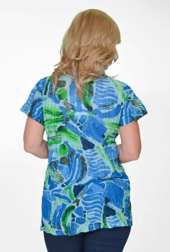 One Summer Maggie Crinkle Cotton T-Shirt in & Green- Cotton Tops | Short Sleeve Tops