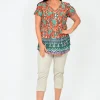 One Summer Maggie Short Sleeve Cotton Blouse in & Green- Cotton Tops | Short Sleeve Tops